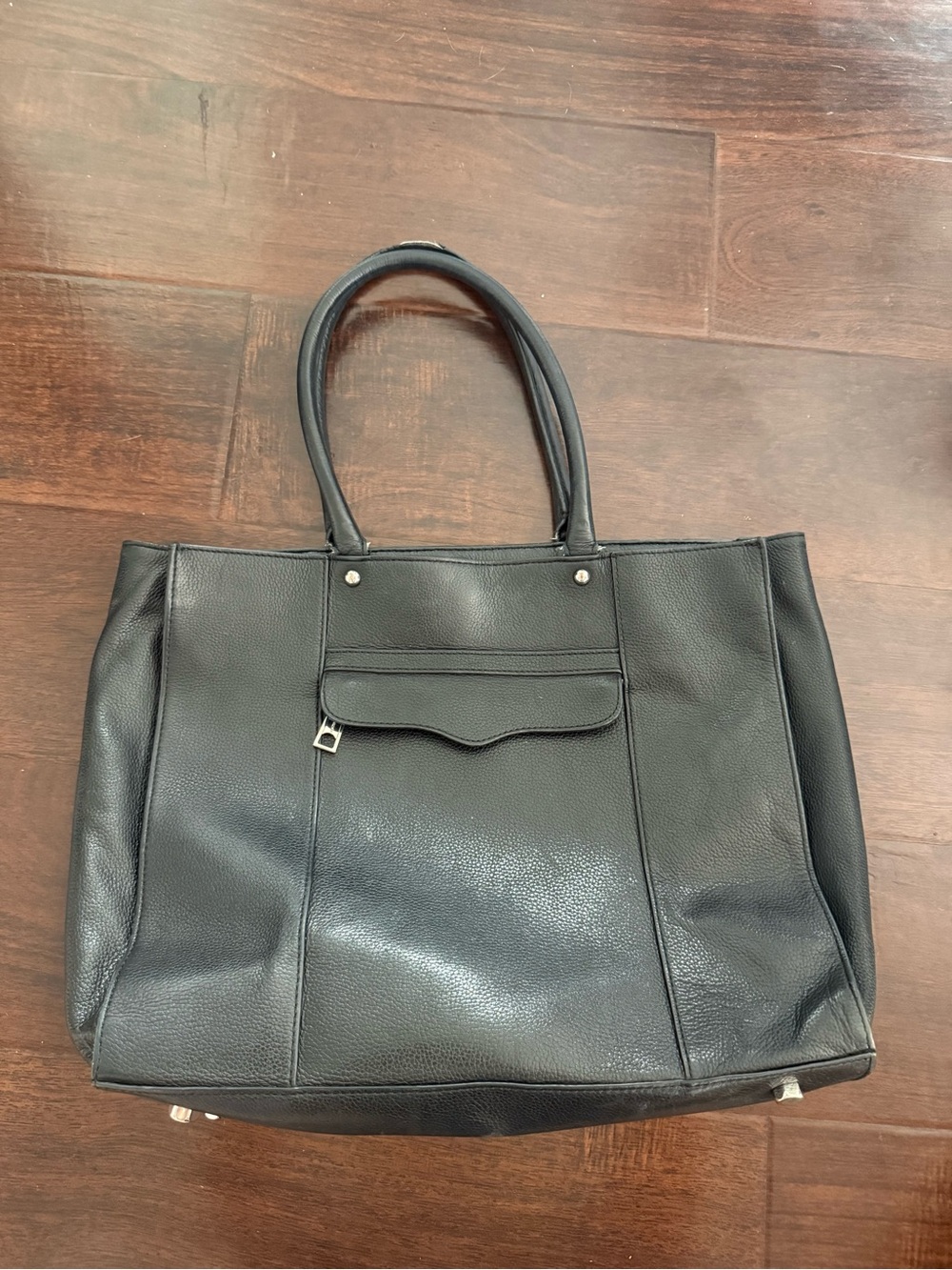 Rebecca Minkoff Medium Tote Bag Black Genuine Leather Snap Top Closure